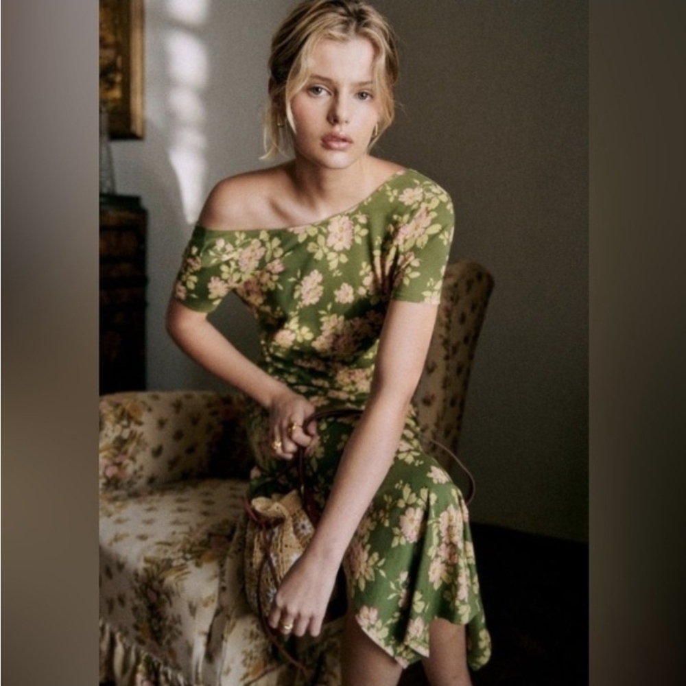 Sezane Luce Dress Green Bouquet - Size S